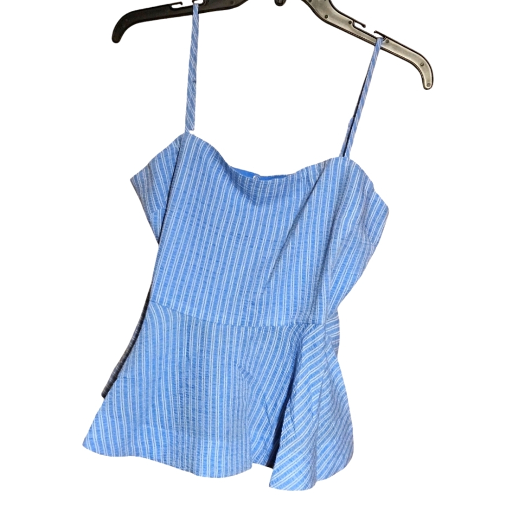 blue striped peplum tank blouse